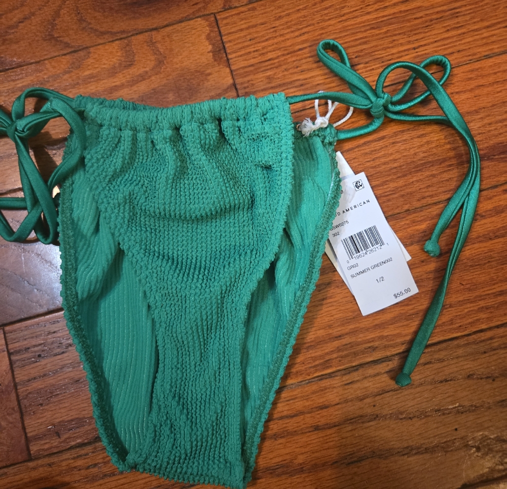 Good American Emerald Green Textured Tie-Side Bikini Bottom